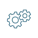 Two blue interlocking gears symbolizing settings or configuration.