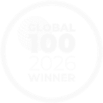 Circular award badge reading 'Global 100 2026 Winner' with a globe graphic